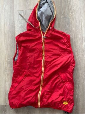 Diesel Red Hooded Vest with Gold Trim and Gray Lining 21"pit-pit